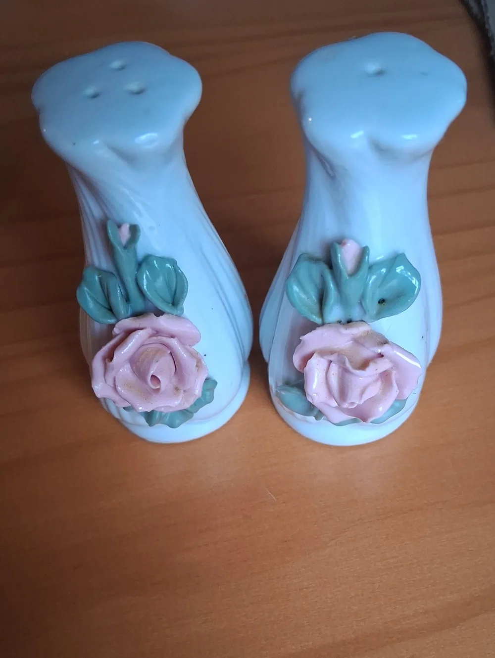 Porcelain Pink Rose Salt and Pepper Shakers - Floral Home Accent
